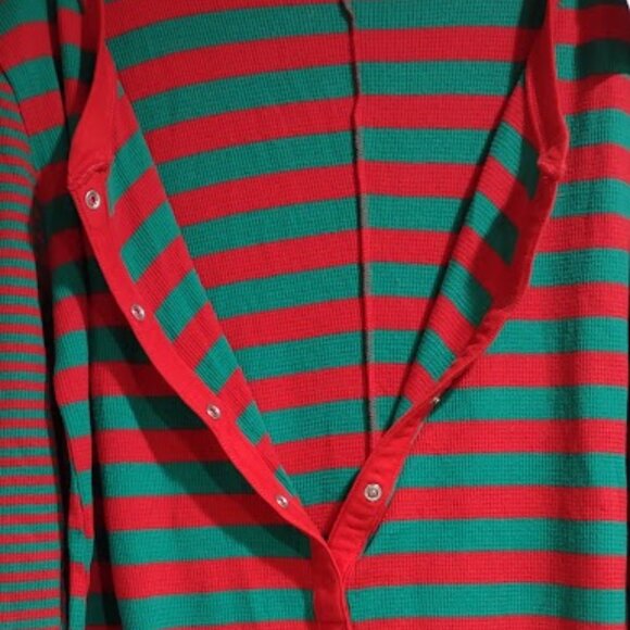 CRAZY EIGHT ELF PAJAMAS  RED AND GREEN ONE PIECE, SNAP FRONT ADULT SIZE XXL - Picture 5 of 11